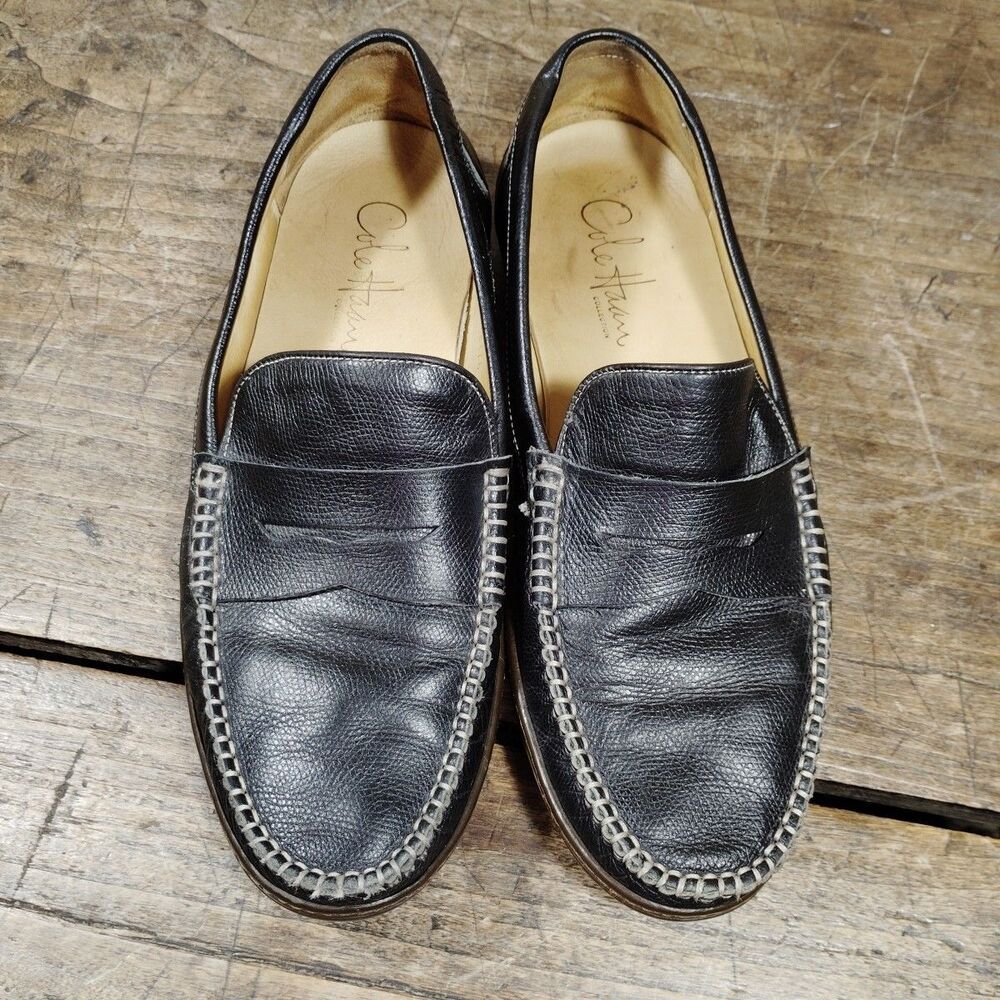 Cole Haan Sz 8 M Loafers Penny Shoes Slip On Black Pebbled Driving Moc